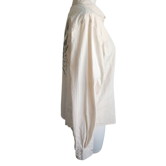 HARLEY DAVIDSON Ladies Vintage Crystal Embroidered Fitted Tan Shirt Size Large - Picture 3 of 12